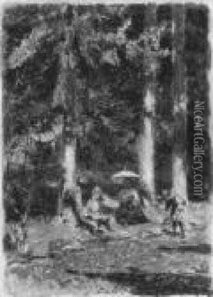 Die Rast Am Waldrand. Signiert 
Unten Rechts: H. Hermanns. Ol Auf Leinwand. H 47; B 34,5 Cm. Oil Painting - Heinrich Hermanns