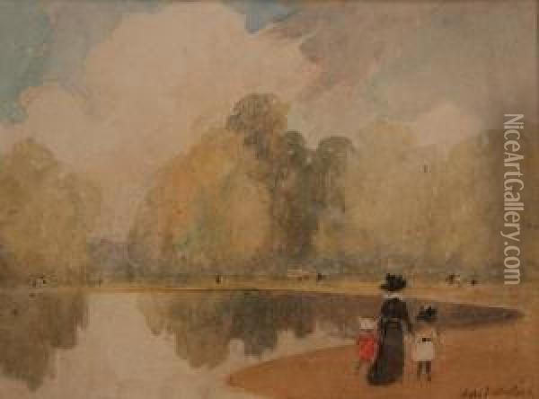 View Of The Round Pond Oil Painting - Alfred William Rich