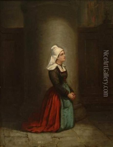 Jeune Femme En Priere Oil Painting - Charles Theophile Demory