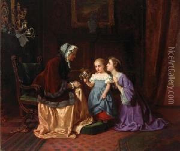 A Posey For Grandmother Oil Painting - Antonie Volkmar