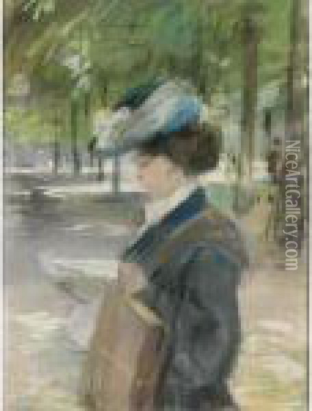 Exciting Reading (a Midinette In The Bois De Boulogne, Paris) Oil Painting - Isaac Israels