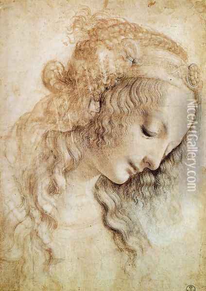 Head of a Woman Oil Painting - Leonardo Da Vinci
