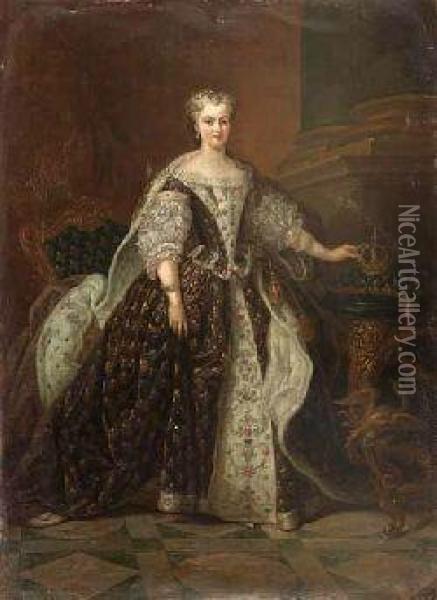 Portrait Of Queen Marie-antoinette Of France In State Robes Oil Painting - Louis Tocque