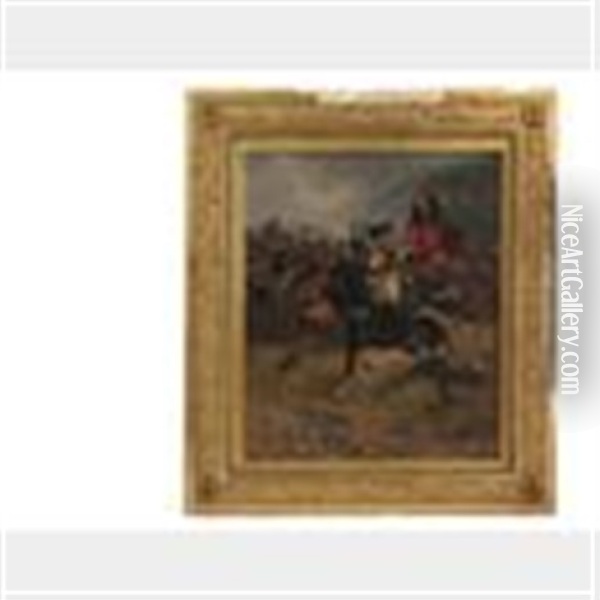 Napoleonic Cavalryman Capturing An English Flag Oil Painting - Raymond Desvarreux