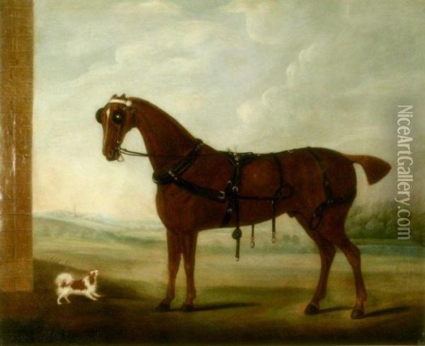 Carriage Horse And Spaniel In A Landscape Oil Painting - James Seymour
