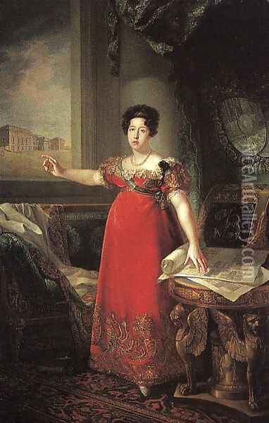 Isabella of Braganza, Second Wife of Ferdinand VII 1829 Oil Painting - Bernardo Lopez