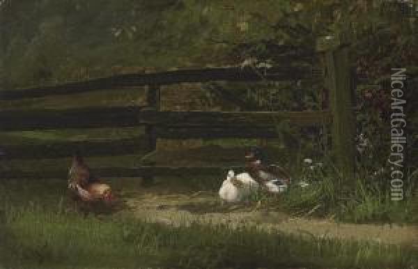 Chickens And Ducks On The Farm Oil Painting - Carl Jutz