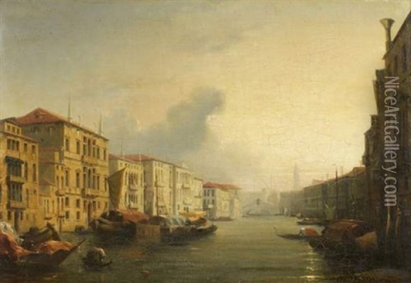Vue Du Grand Canal A Venise Vers Le Pont Du Rialto Oil Painting - Jules-Romain Joyant