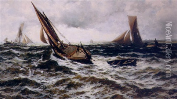 In Rough Waters Oil Painting - Thomas Rose Miles