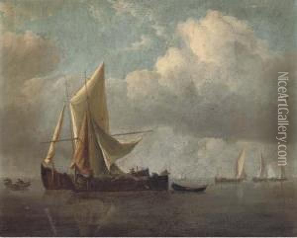 A Calm Day On The Estuary Oil Painting - William Velde Van De Bonfield