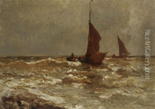 Ausfahrende Fischerboote Auf Der See Oil Painting - German Grobe