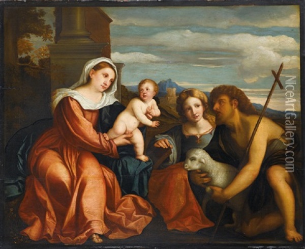 Madonna Mit Kind, Der Heiligen Katharina Und Dem Heiligen Johannes Dem Taufer Oil Painting - Jacopo Palma il Vecchio