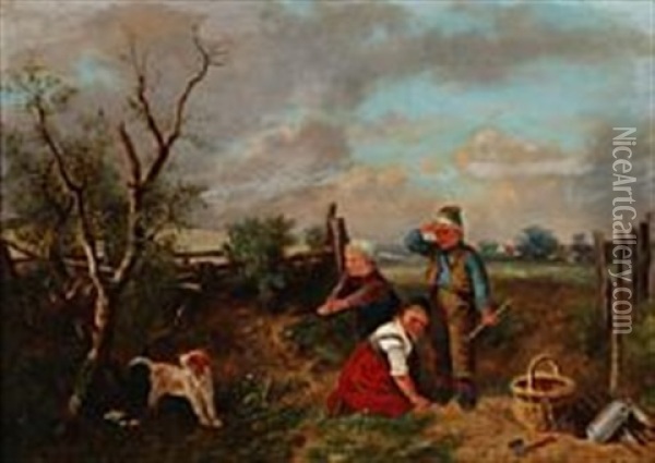 Three Children Playing Oil Painting - Mari ten Kate