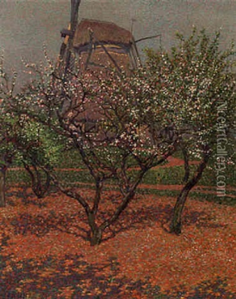 Meimaand - A Windmill In An Orchard Oil Painting - Co (Jacobus Ahazuerus) Breman
