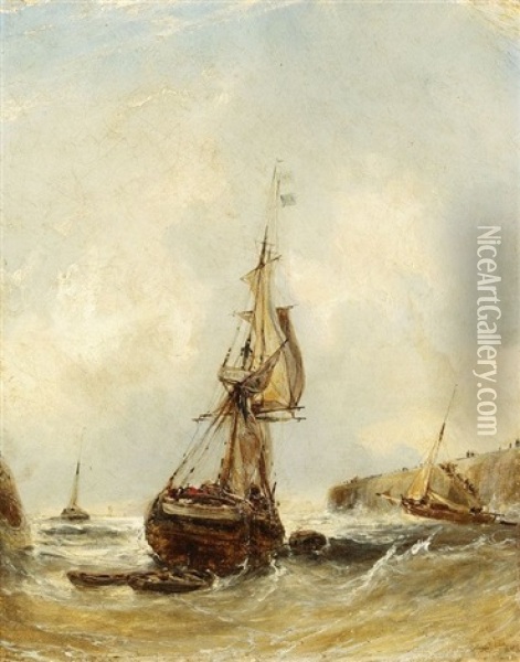 Segelschiffe Vor Der Kuste Oil Painting - Louis-Gabriel-Eugene Isabey