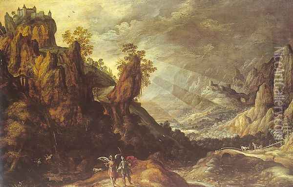Landscape with Tobias and the Angel Oil Painting - Kerstiaen De Keuninck The Elder