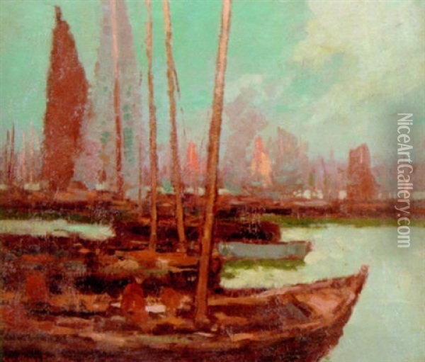 Harbor Scene Oil Painting - George Elmer Browne