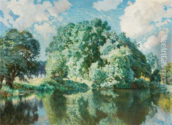Borders Of The River Lys In Summer Oil Painting - Emile Claus