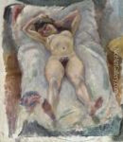 Femme Couchee Aux Bras Leves Oil Painting - Jules Pascin