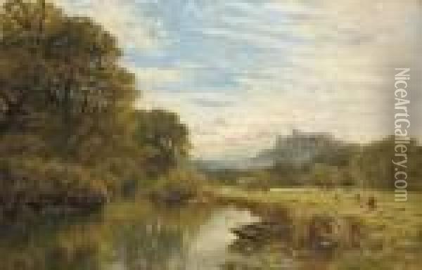 Windsor Castle, From A Backwater Oil Painting - George Vicat Cole
