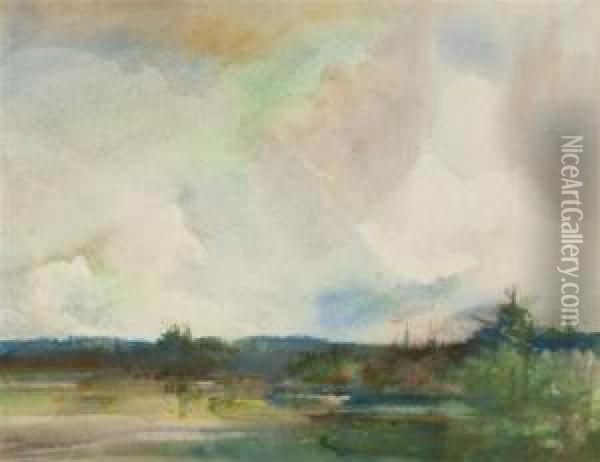 Clouds Over A Lake Oil Painting - Thomas Pooly Pooley
