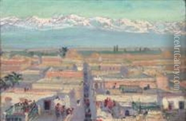Ville Marocaine, Devant Les Montagnes De L'atlas Oil Painting - Maurice Busset