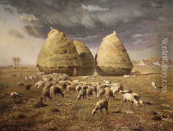 Haystacks, Autumn, 1873-74 Oil Painting - Jean-Francois Millet