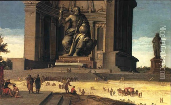 The Phidian Statue Of Zeus At Olympia, With Olympic Games In Session In Front Oil Painting - Jacob Van Der Ulft