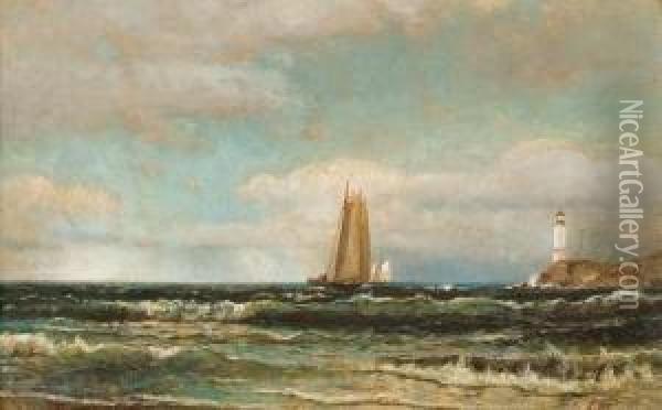 Sailing Near A Lighthouse Oil Painting - Arthur Quartley