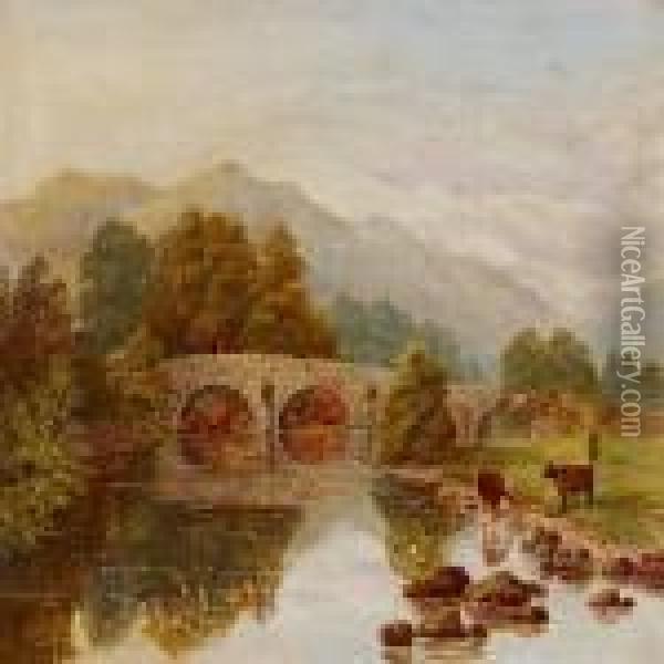 Landscapewith Stone Bridge Oil Painting - Benjamin Williams Leader