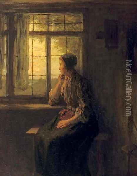 A young girl by a window Oil Painting - Jozef Israels
