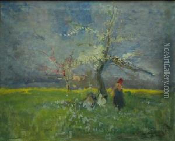 Primavera - Piante Fiorite Oil Painting - Emilio Borsa