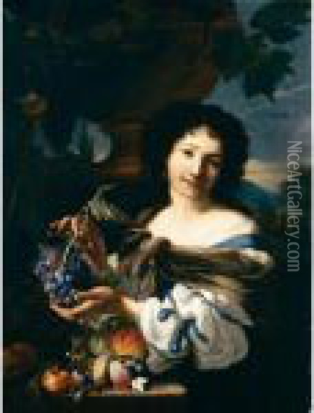Giovane Donna Con Frutta In Un Paesaggio Oil Painting - Abraham Brueghel