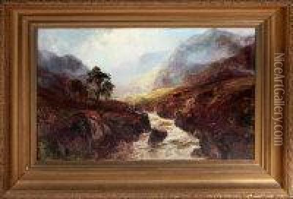 Cattle On The Bank Of An Upland River Oil Painting - John Falconar Slater