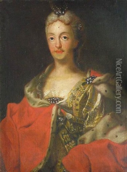 Portrat Einer Hofdame In Brokatrobe Und Hermelinumhang Oil Painting - George de Marees
