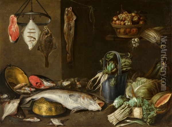 Still Life With Fish And Vegetables Oil Painting - Alexander Adriaenssen the Elder