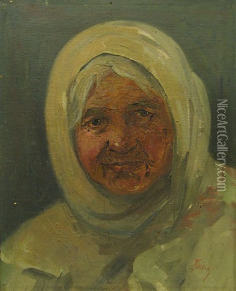 Old Woman Portrait Oil Painting - Ion Tincu