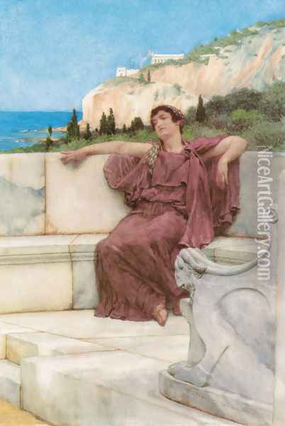 A Female Figure Resting (or Dolce far Niente) Oil Painting - Sir Lawrence Alma-Tadema