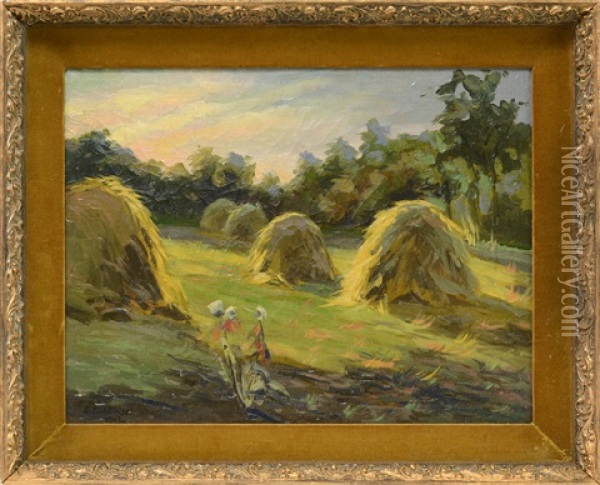 Village Landscape Oil Painting - Nikolai Petrovich Bogdanov-Bel'sky