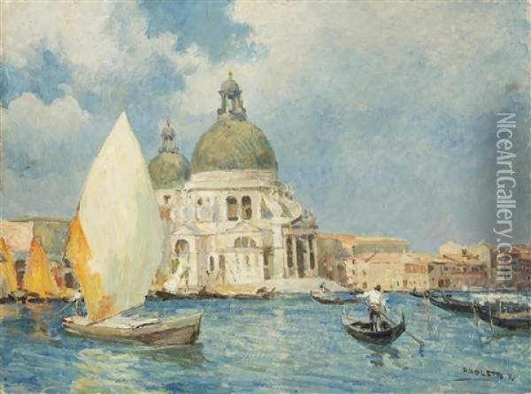Venezia. Canale Con La Basilica Di Santa Maria Della Salute Oil Painting - Rodolfo Paoletti