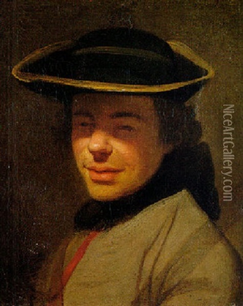 Portrait Of A Young Officer Wearing A Hat Oil Painting - Joseph Ducreux