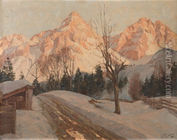 Verschneite Alpenlandschaft Oil Painting - Robert Franz Curry