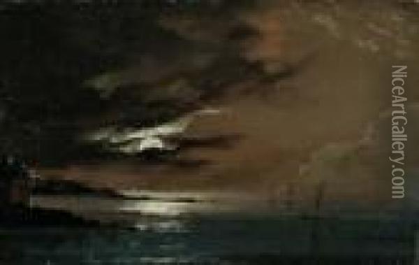 Zwei Ansichten Aus Suditalien. 
1. Blick Uber Das Meer Auf Den Monte Sant'angelo. 2. Kustenlandschaft Im
 Mondlicht. Oil Painting - Johan Christian Clausen Dahl