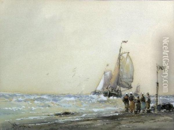 Sailing Ships And Fishing Boats On Beaches Oil Painting - William Knox