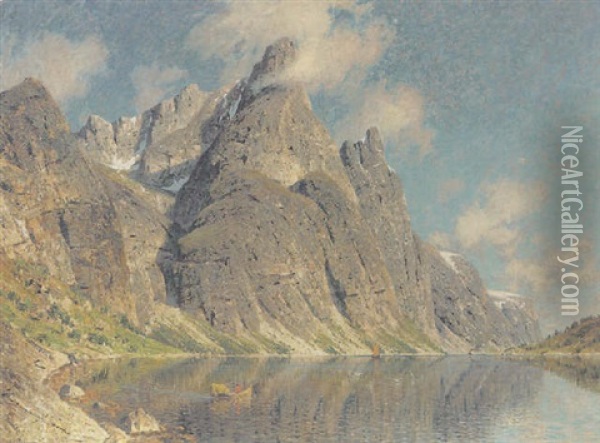 A Sunny Day In The Fjords Oil Painting - Adelsteen Normann