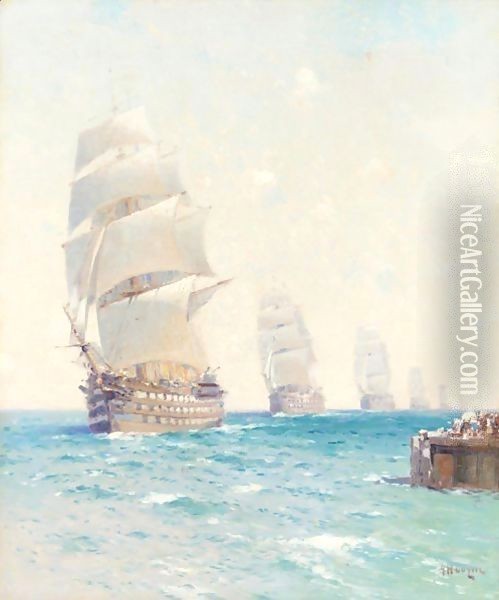 Tall Ships On The Ocean Oil Painting - Aleksei Vasilievich Hanzen