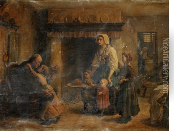 La Fete De Grandpere Oil Painting - Jules Breton