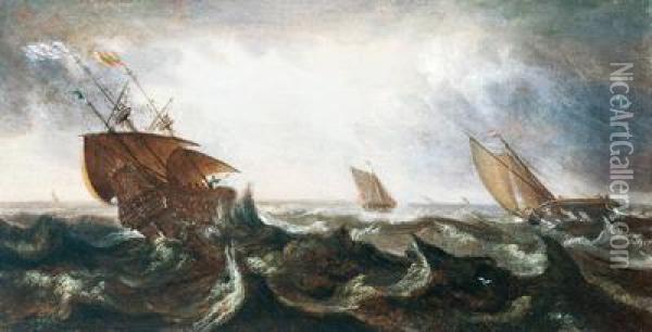 Navi Sul Mare In Tempesta Oil Painting - Andries Van Eertvelt