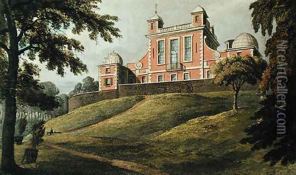 Flamstead House, from Ackermanns Repository of Arts, published c.1826 Oil Painting - Thomas Hosmer Shepherd