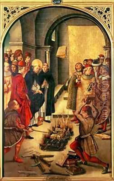 The Burning of the Books or St. Dominic de Guzman and the Albigensians Oil Painting - Pedro Berruguete